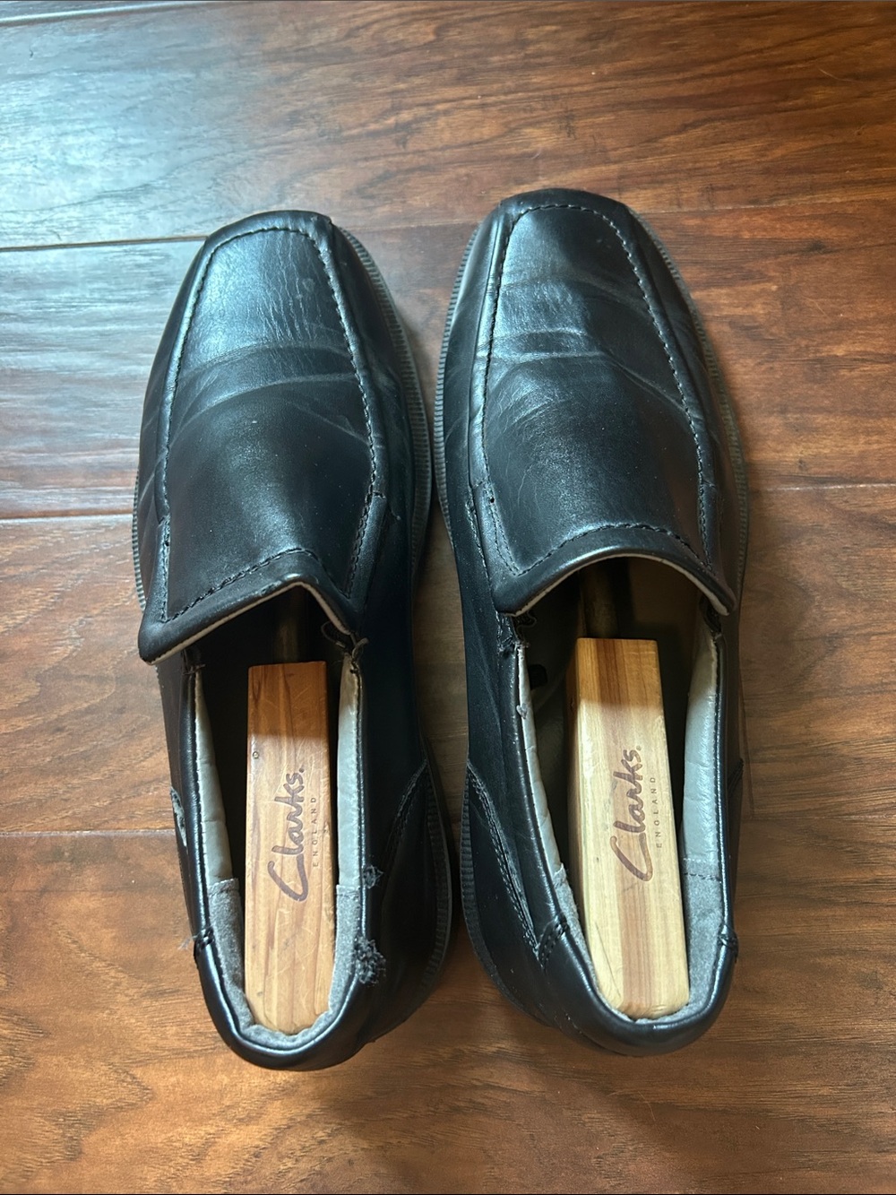 Black Faux Leather Slip-On Loafers with Stitch Detail